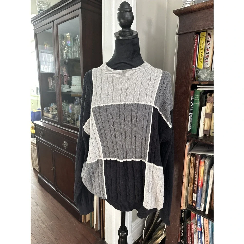 Vintage 90's Greg Norman Black & Silver Sweater Men's Large Excellent Condition - Picture 3 of 12